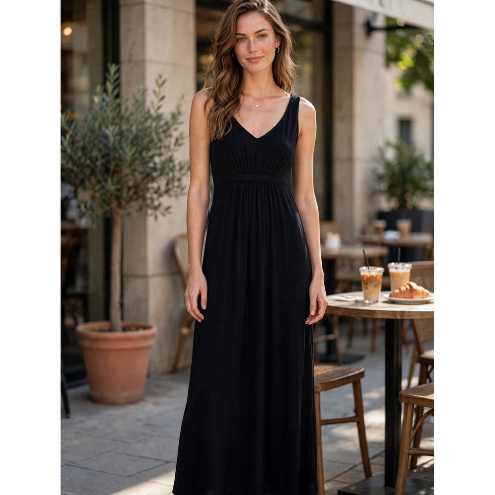 Boden Black V-Neck Empire Waist Sleeveless Maxi Dress WH984 Size 2R